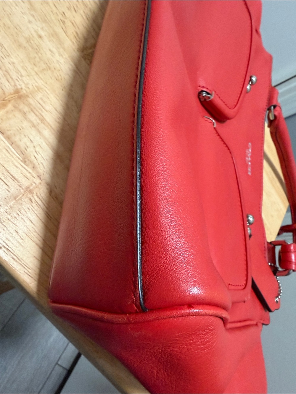 Coach Red Leather Shoulder Tote with Tassel Charm - Picture 2 of 8